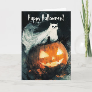 Tarjeta De Agradecimiento Gato en calabaza de Jack o Lantern