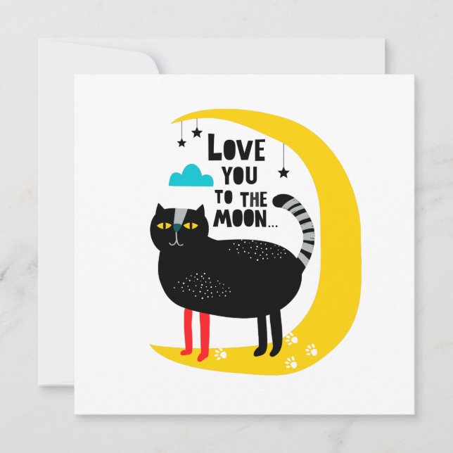 Tarjeta De Agradecimiento Gato en la luna (Anverso)