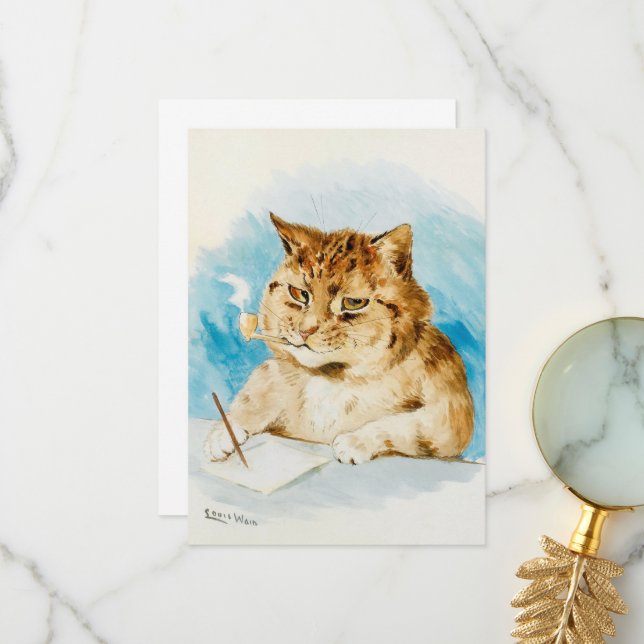 Tarjeta De Agradecimiento Gato escribiendo por Louis Wain (Anverso/Reverso In Situ)