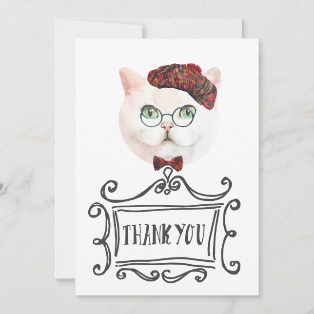 Tarjeta De Agradecimiento Gato fantástico con Beret (Anverso)