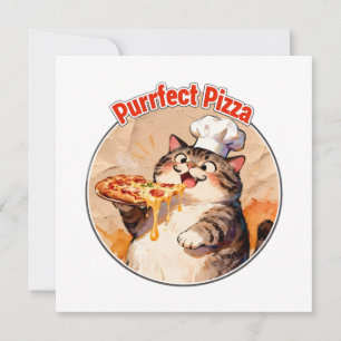 Tarjeta De Agradecimiento Gato Feliz Chef con Pizza