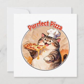 Tarjeta De Agradecimiento Gato Feliz Chef con Pizza