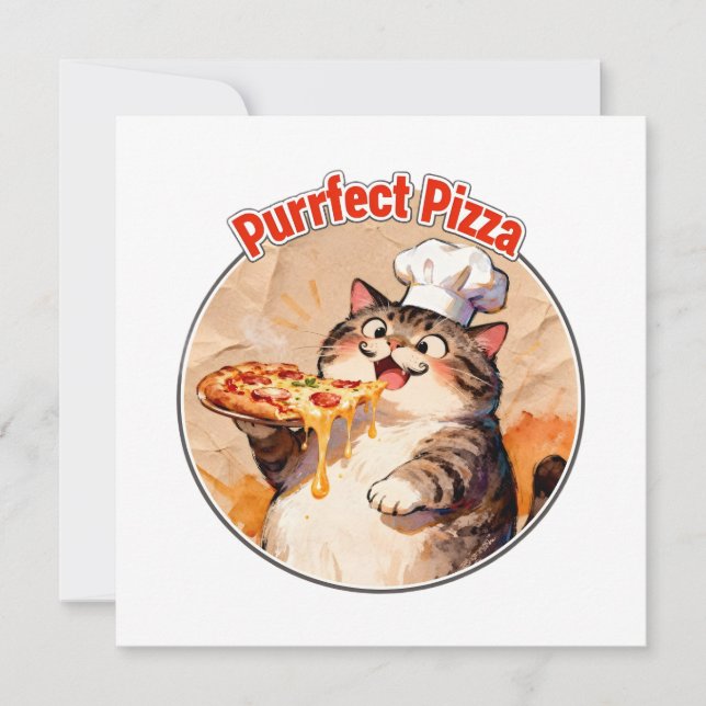 Tarjeta De Agradecimiento Gato Feliz Chef con Pizza (Anverso)