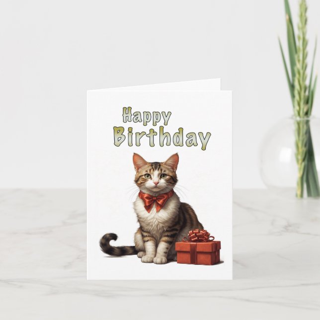 Tarjeta De Agradecimiento gato feliz de cumpleaños (Anverso)