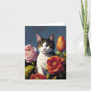 Tarjeta De Agradecimiento gato florido