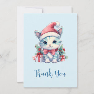 Tarjeta De Agradecimiento Gato gatito lindo en un sombrero de Santa Navidad