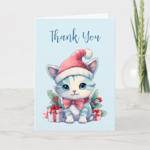 Tarjeta De Agradecimiento Gato gatito lindo en un sombrero de Santa Navidad