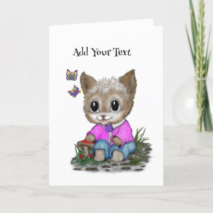 Tarjeta De Agradecimiento Gato Gatito Lindo y Mariposa