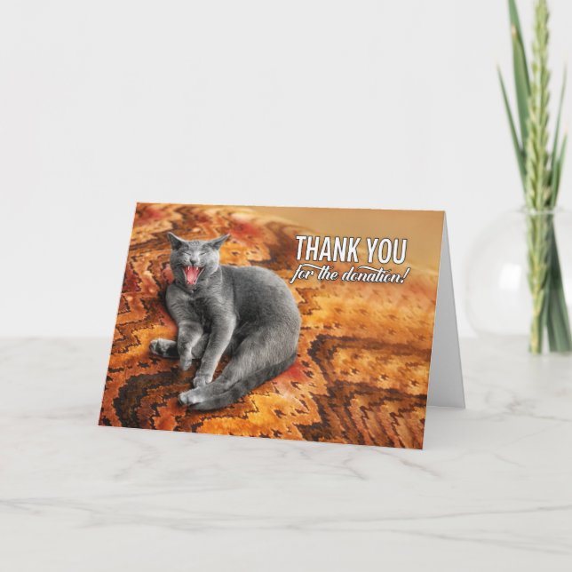 Tarjeta De Agradecimiento Gato gris de donación en donante de almohada (Anverso)