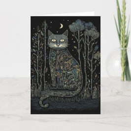 Tarjeta De Agradecimiento Gato gris en un bosque estelar