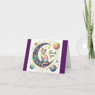 Tarjeta De Agradecimiento Gato groovy en la luna