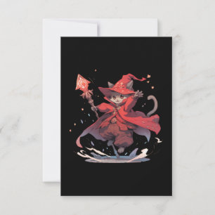 Tarjeta De Agradecimiento Gato Heroe Mago Rojo Lindo