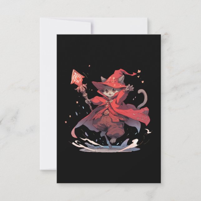 Tarjeta De Agradecimiento Gato Heroe Mago Rojo Lindo (Anverso)