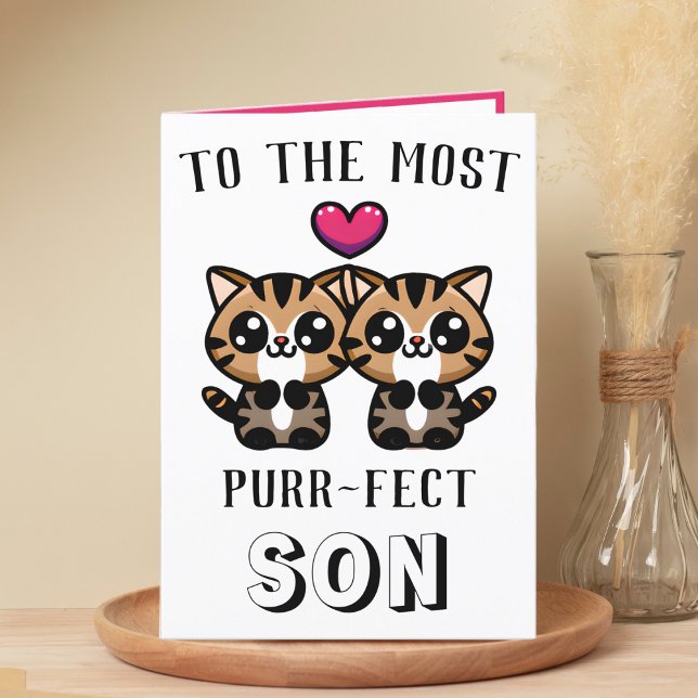 Tarjeta De Agradecimiento Gato Kitty Gatito Gatito Gatito Pun Son Feliz Cump (cute kitten purr birthday card for son)