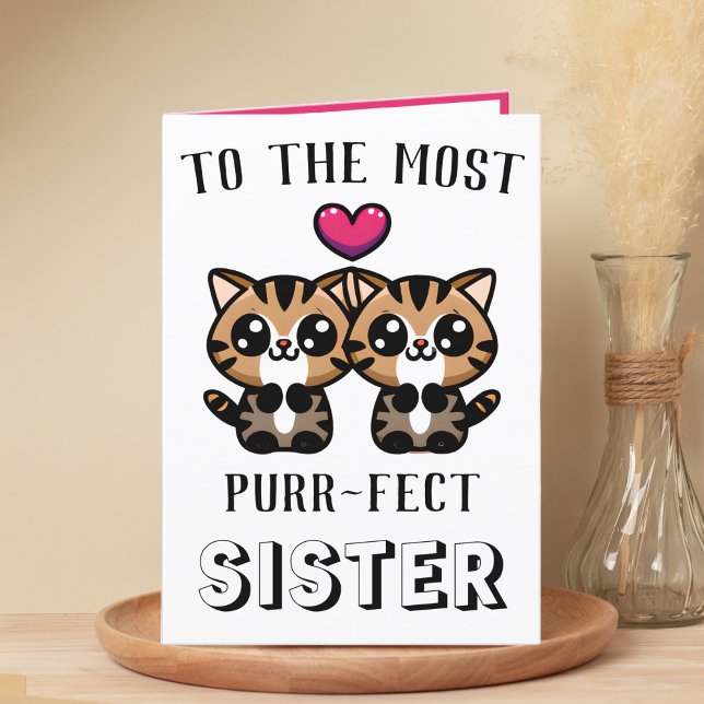 Tarjeta De Agradecimiento Gato Kitty Gato Gatito Gatito Pun Hermana Feliz Cu (cute kitten purr birthday card for sister)