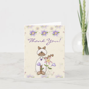 Tarjeta De Agradecimiento Gato Kitty y Flores Gracias