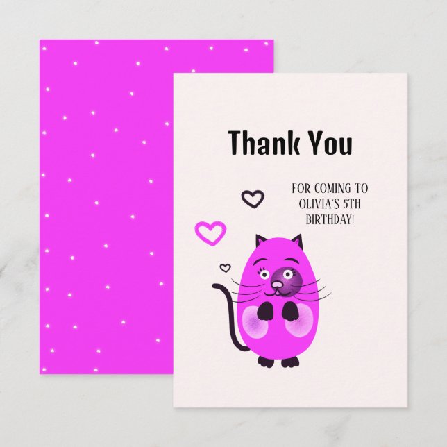 Tarjeta De Agradecimiento Gato lila lindo (Anverso / Reverso)