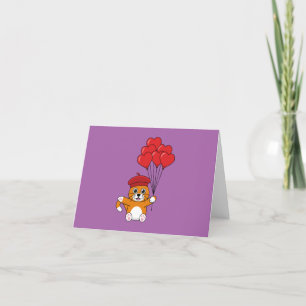 Tarjeta De Agradecimiento Gato lindo con globos de corazón rojo