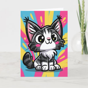 Tarjeta De Agradecimiento Gato Maine Coon Lindo Arte Pop Cartoon