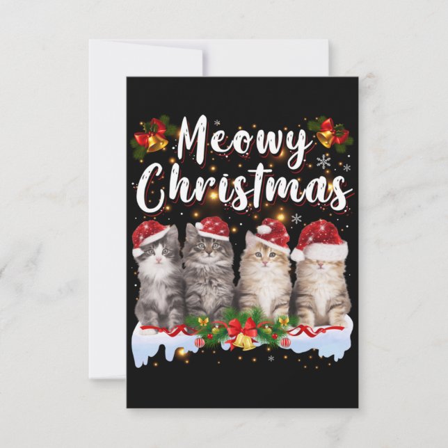Tarjeta De Agradecimiento Gato Meowy Navidades en pareja Pajamas Santa (Anverso)