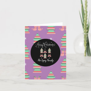Tarjeta De Agradecimiento Gato morado con patrón caprichoso de Navidad