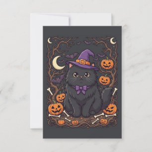 Tarjeta De Agradecimiento Gato negro adorable de Halloween con sombrero de b