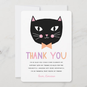Tarjeta De Agradecimiento Gato Negro Adorable Pastel Gracias Cumpleaños