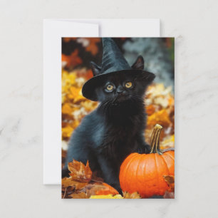 Tarjeta De Agradecimiento Gato negro de Halloween y calabaza