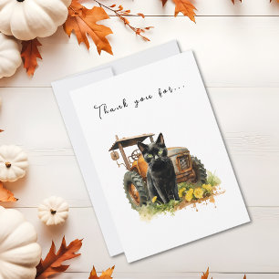 Tarjeta De Agradecimiento Gato negro de otoño con tractor