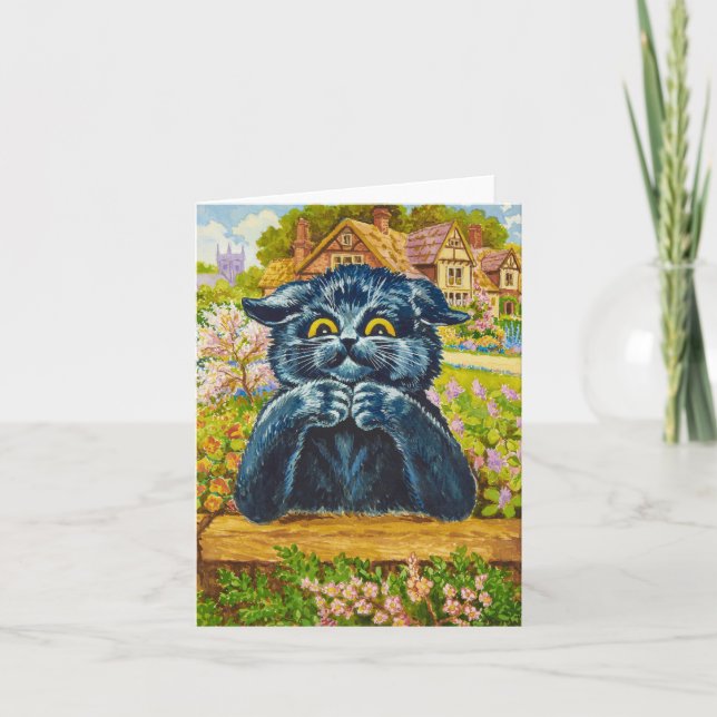 Tarjeta De Agradecimiento Gato negro en un jardín de Louis Wain (Anverso)