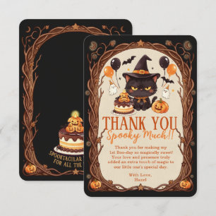 Tarjeta De Agradecimiento Gato negro lindo y espeluznante Halloween Bruja 1e