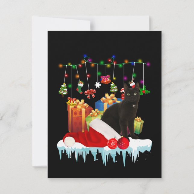Tarjeta De Agradecimiento Gato Negro Presente De Mis Navidades (Anverso)
