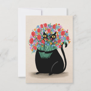 Tarjeta De Agradecimiento Gato negro y flores