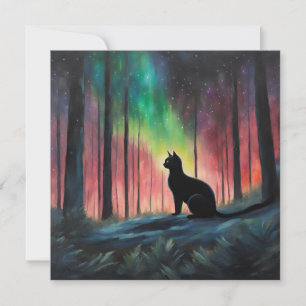 Tarjeta De Agradecimiento Gato Negro y la Aurora Boreal