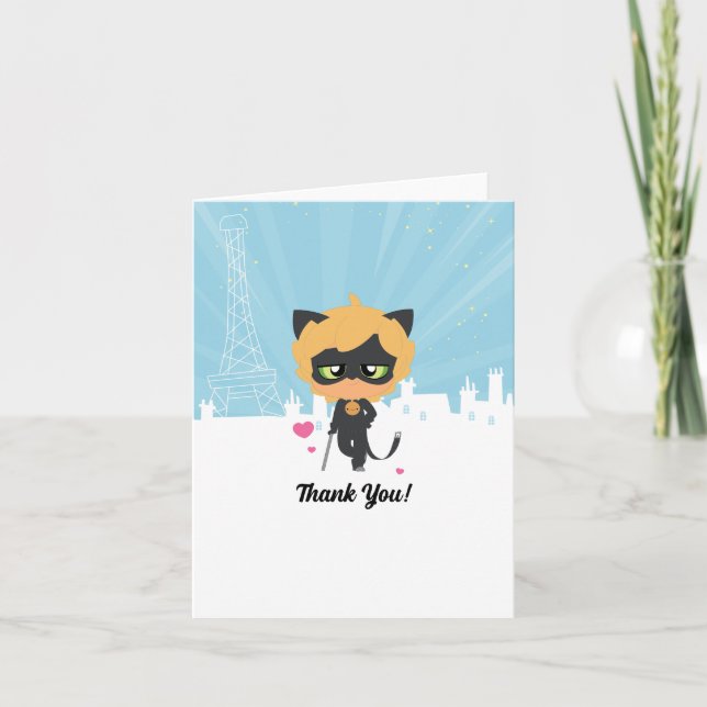 Tarjeta De Agradecimiento Gato Noir Chibi Milagroso Cumpleaños (Anverso)