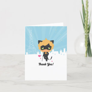 Tarjeta De Agradecimiento Gato Noir Chibi Milagroso Cumpleaños