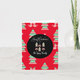 Tarjeta De Agradecimiento Gato Patrón Navideño Caprichoso Rojo Rosa