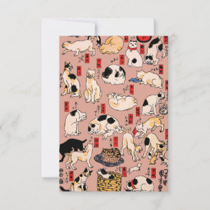 Tarjeta De Agradecimiento Gato Patrón Ukiyo-e Japonés Antiguo: Kuniyoshi