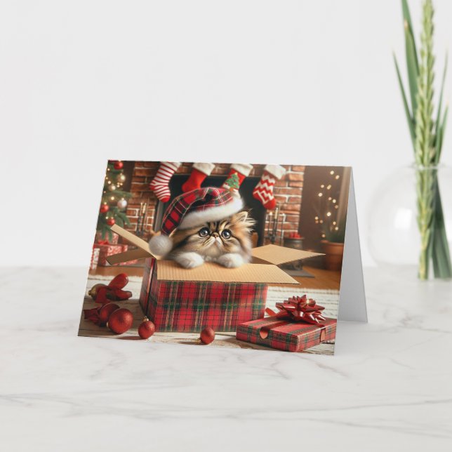Tarjeta De Agradecimiento Gato persa lindo Navidades carta saludo a escocés (Anverso)