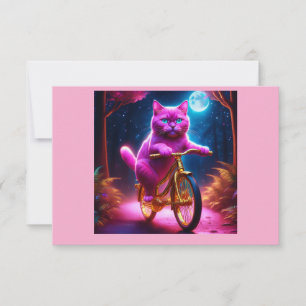Tarjeta De Agradecimiento Gato Rosado Montando En Bicicleta Dorada
