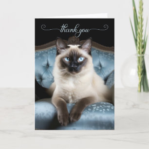 Tarjeta De Agradecimiento Gato siamés en una silla azul
