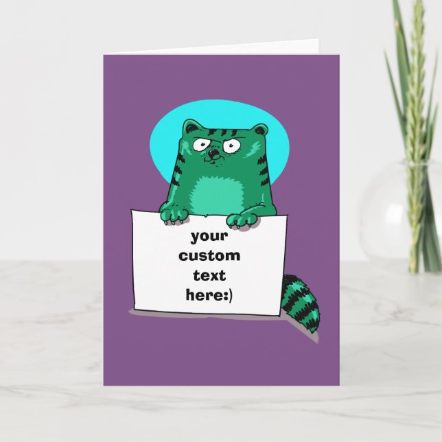 Tarjeta De Agradecimiento gato sostiene la pancarta ilustracion estilo perso (Anverso)