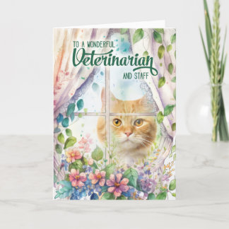 Tarjeta De Agradecimiento Gato veterinario en un botánico de primavera