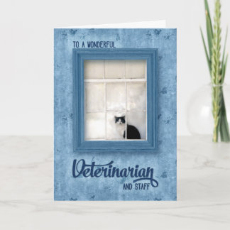 Tarjeta De Agradecimiento Gato veterinario en una ventana