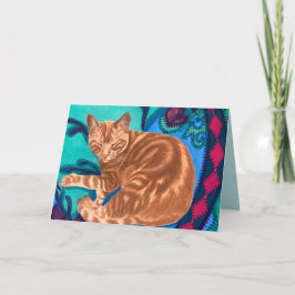 Tarjeta De Agradecimiento Gato y edredón color agua