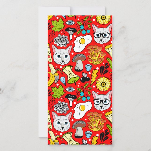 Tarjeta De Agradecimiento Gato y huevo en rojo (Anverso)