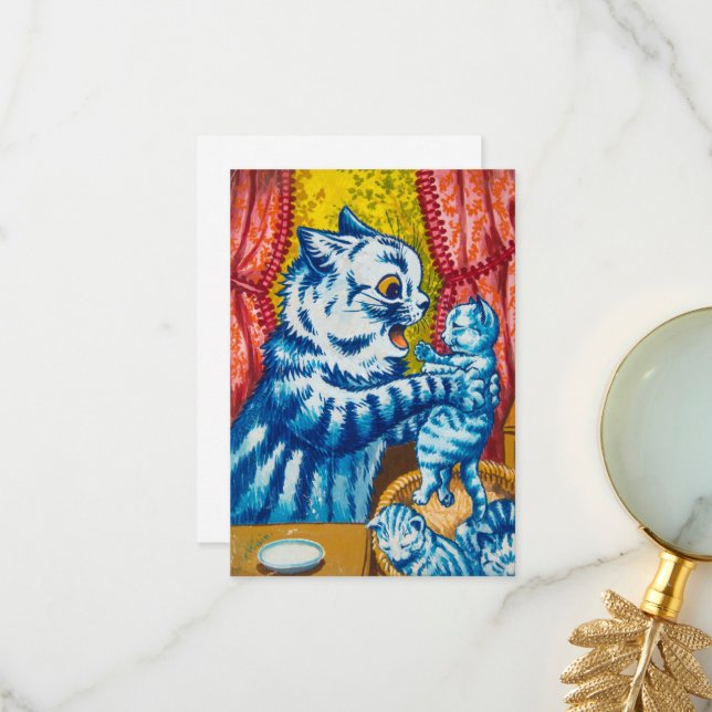 Tarjeta De Agradecimiento Gato y sus gatitos por Louis Wain (Anverso/Reverso In Situ)