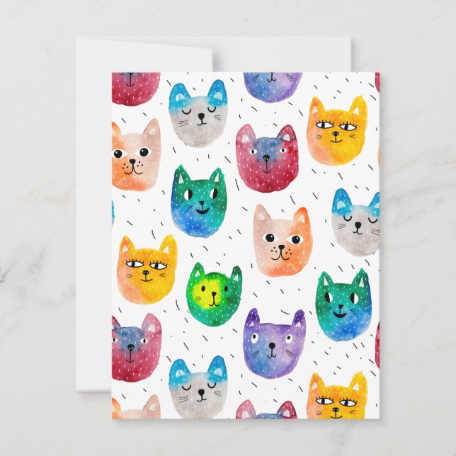 Tarjeta De Agradecimiento Gatos a la acuarela y amigos (Anverso)