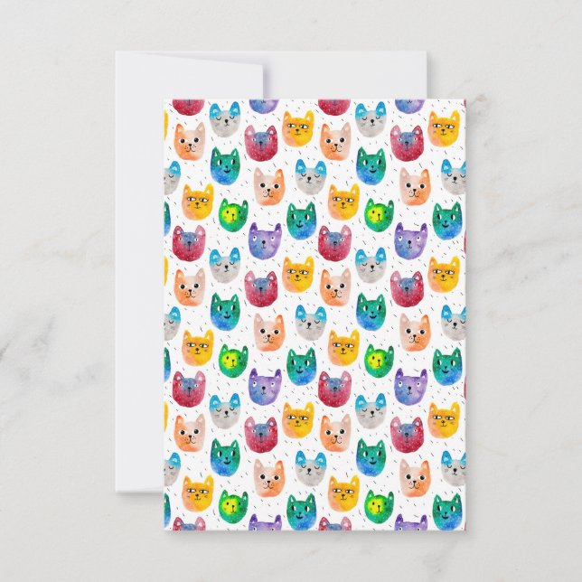 Tarjeta De Agradecimiento Gatos acuarelas y amigos (Anverso)