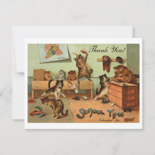 Tarjeta De Agradecimiento Gatos Antropomórficos Divertidos de Escuela Retro